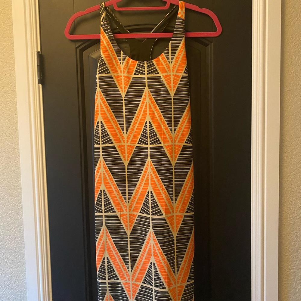 Boutique orange and black chevron dress